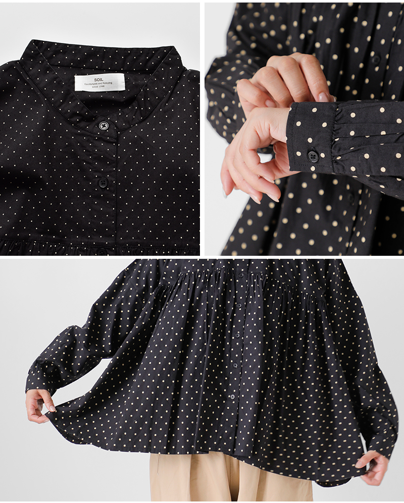 SOIL(ソイル)40sポプリンドットプリントバンドカラーシャツnsl25532
