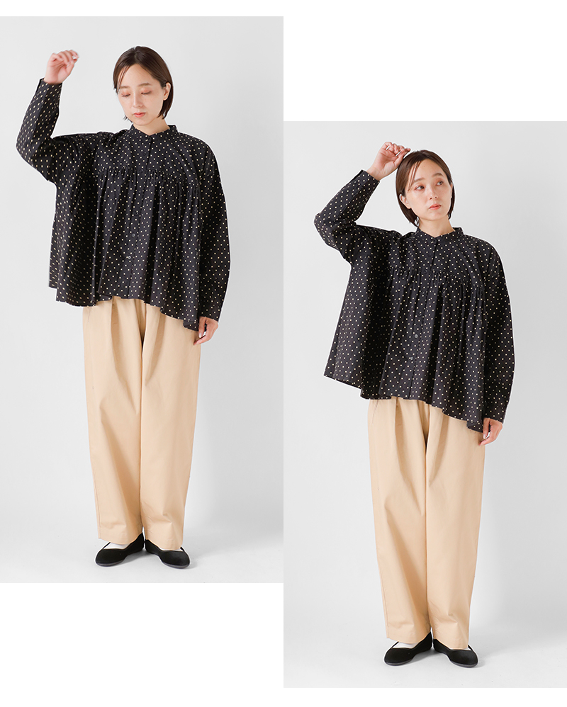 SOIL(ソイル)40sポプリンドットプリントバンドカラーシャツnsl25532