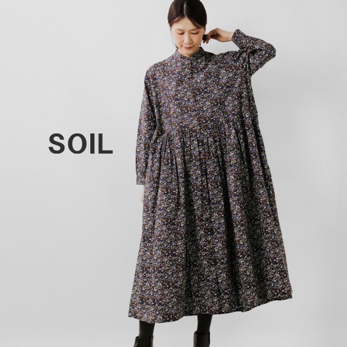 SOIL(ソイル)40sポプリンミディアムフラワープリントバンドカラーワンピースnsl25552