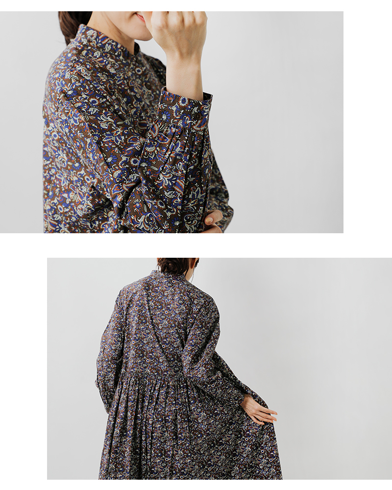 SOIL(ソイル)40sポプリンミディアムフラワープリントバンドカラーワンピースnsl25552