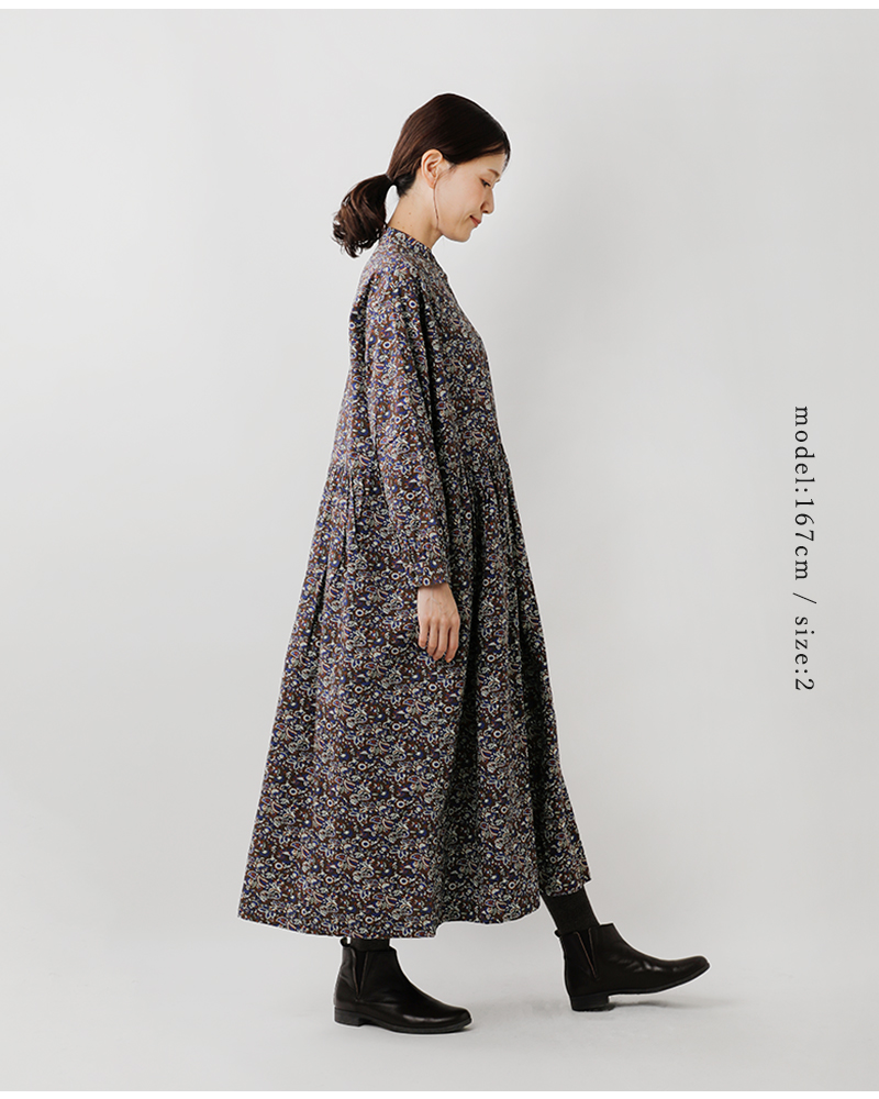 SOIL(ソイル)40sポプリンミディアムフラワープリントバンドカラーワンピースnsl25552