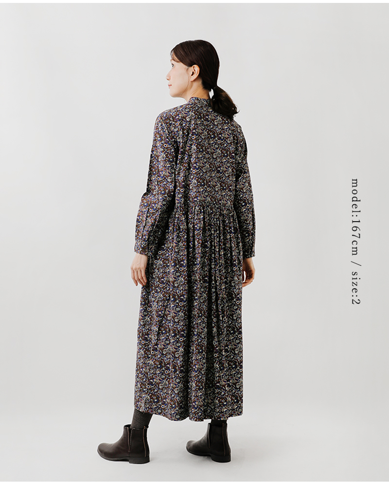 SOIL(ソイル)40sポプリンミディアムフラワープリントバンドカラーワンピースnsl25552