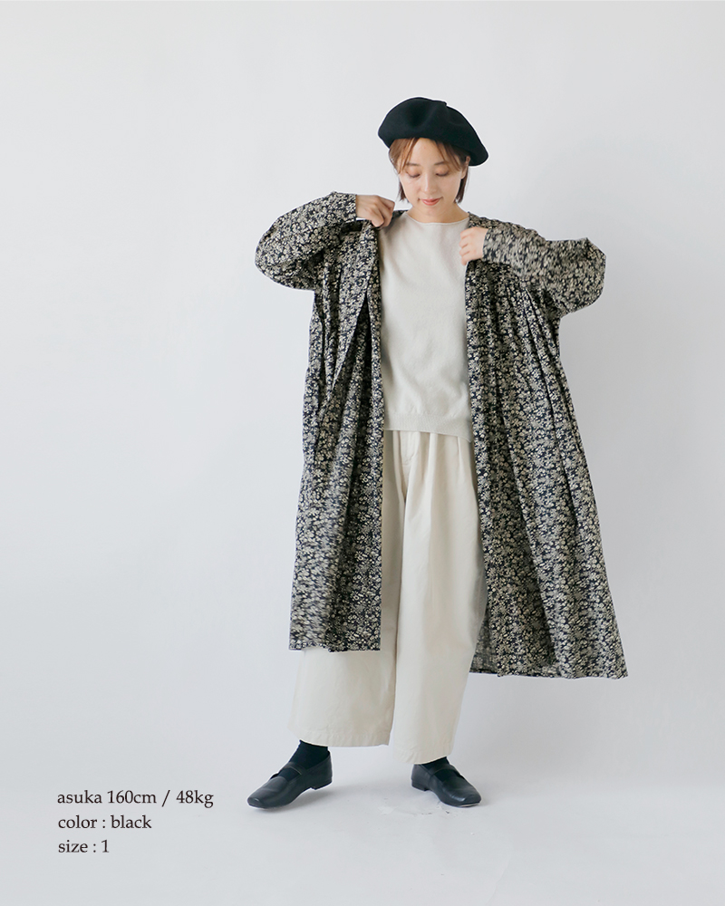 SOIL(ソイル)コットンスラブスモールフラワープリントバンドカラーギャザーシャツワンピースnsl25573