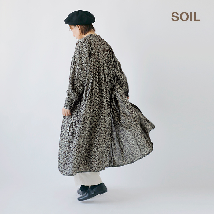 SOIL(ソイル)コットンスラブスモールフラワープリントバンドカラーギャザーシャツワンピースnsl25573