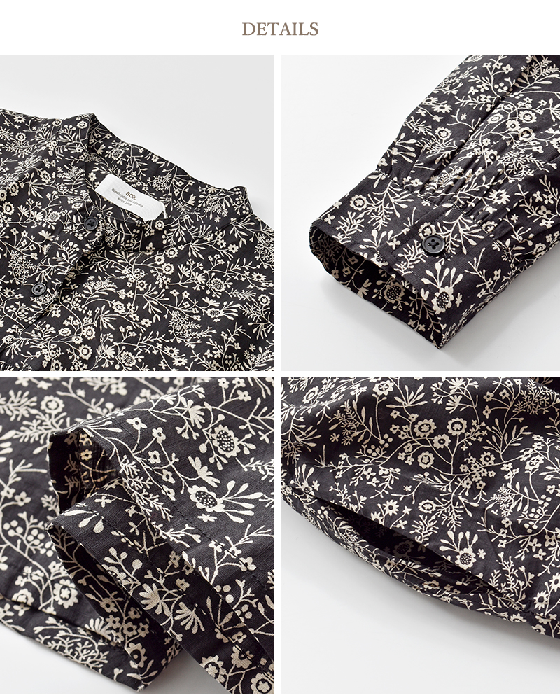 SOIL(ソイル)コットンスラブスモールフラワープリントバンドカラーギャザーシャツワンピースnsl25573