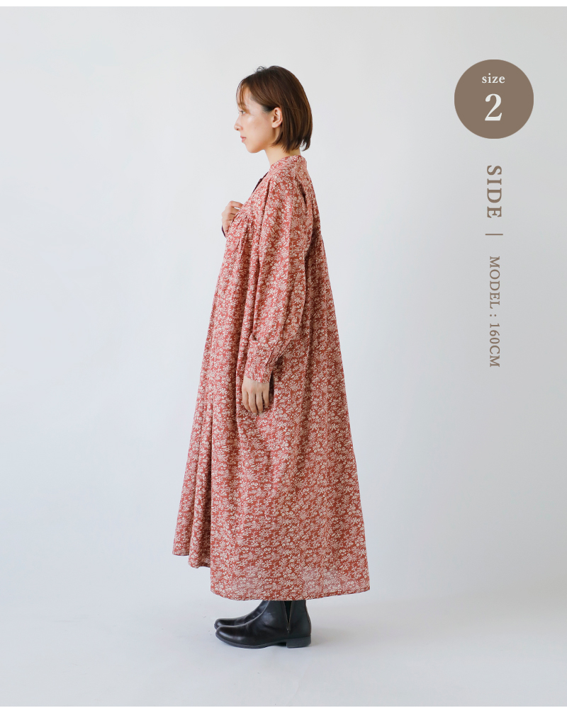 SOIL(ソイル)コットンスラブスモールフラワープリントバンドカラーギャザーシャツワンピースnsl25573