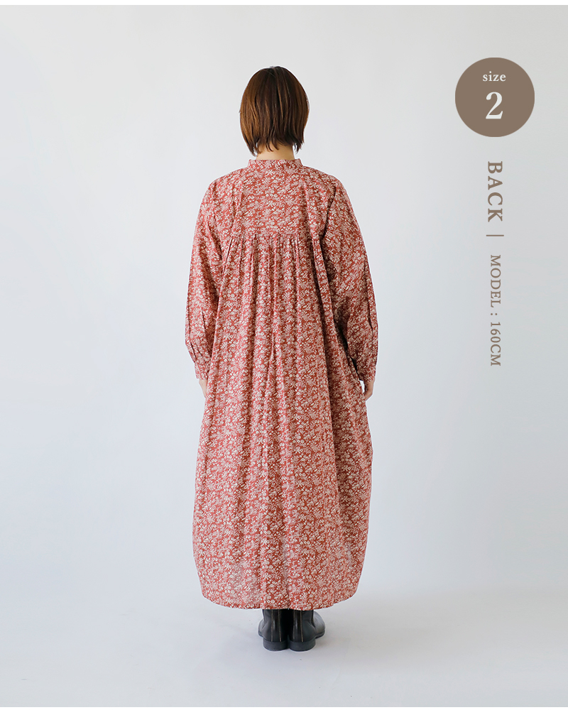 SOIL(ソイル)コットンスラブスモールフラワープリントバンドカラーギャザーシャツワンピースnsl25573