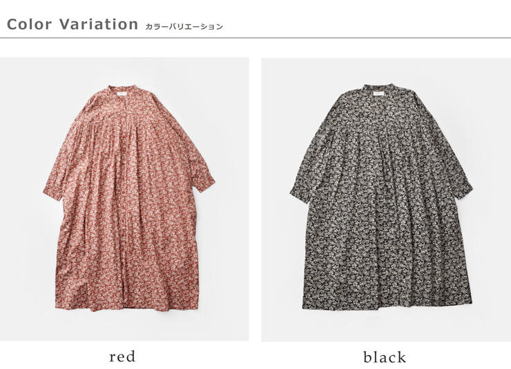 SOIL(ソイル)コットンスラブスモールフラワープリントバンドカラーギャザーシャツワンピースnsl25573