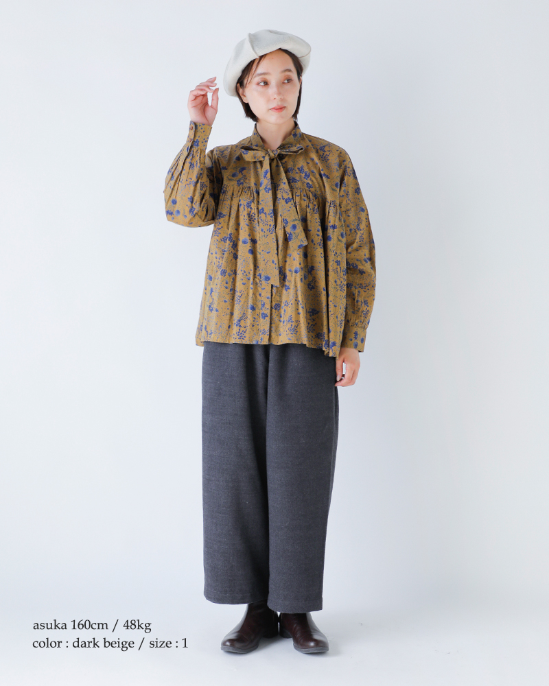 SOIL(ソイル)60sキャンブリックフラワープリントタイギャザーフライフロントシャツnsl25592