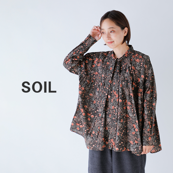 SOIL(ソイル)60sキャンブリックフラワープリントタイギャザーフライフロントシャツnsl25592