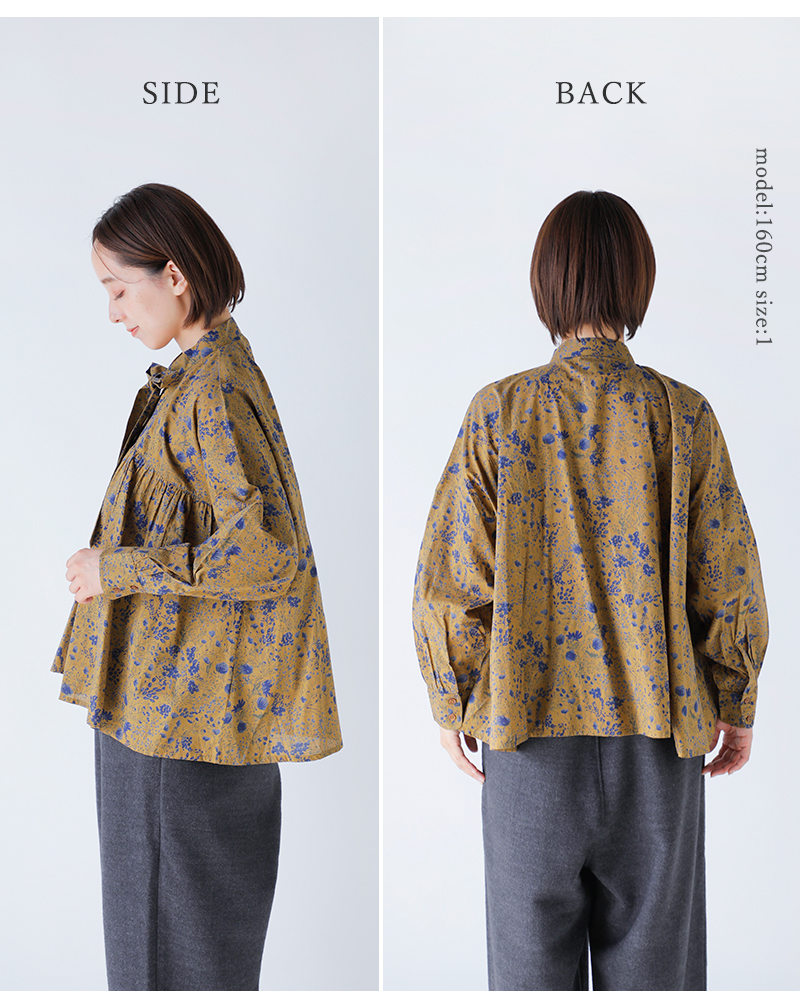 SOIL(ソイル)60sキャンブリックフラワープリントタイギャザーフライフロントシャツnsl25592