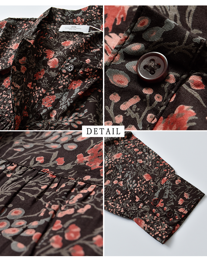 SOIL(ソイル)60sキャンブリックフラワープリントタイギャザーフライフロントシャツnsl25592