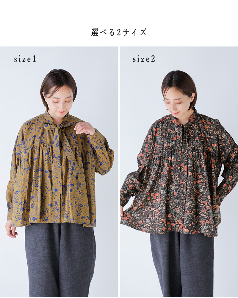 SOIL(ソイル)60sキャンブリックフラワープリントタイギャザーフライフロントシャツnsl25592