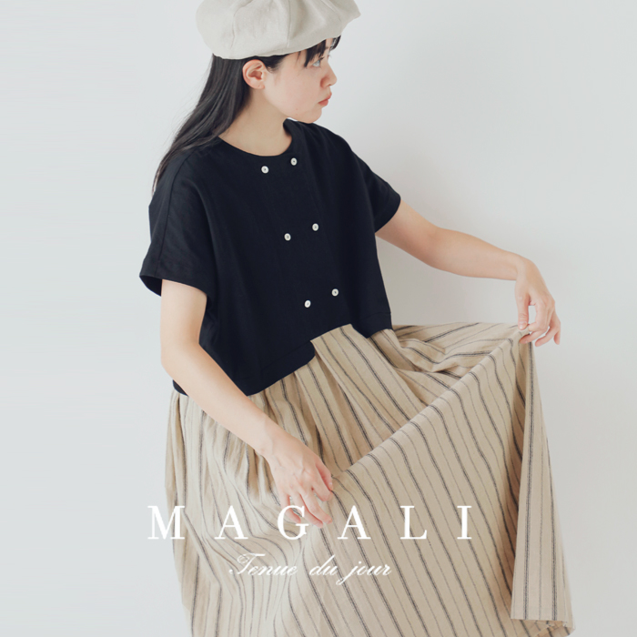 MAGALI(マガリ)コットンリネンストライプダブルボタンワンピースop197
