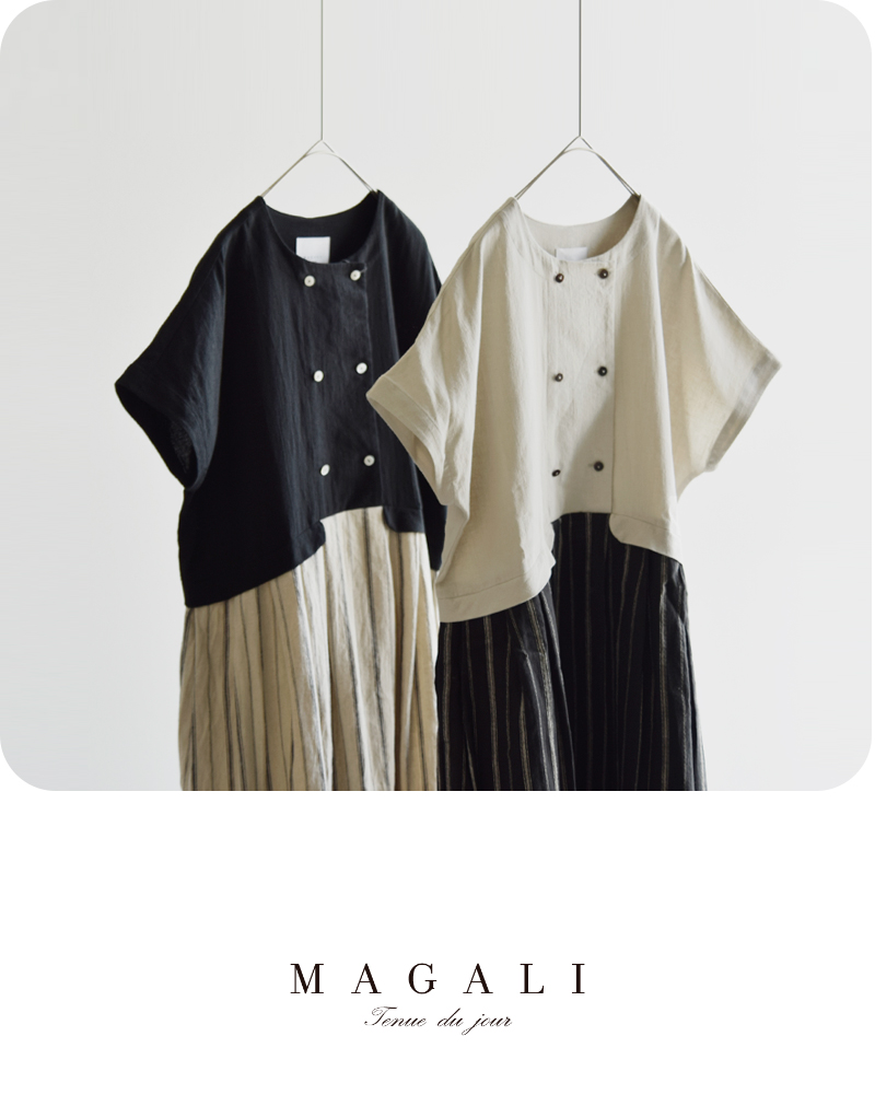 MAGALI(マガリ)コットンリネンストライプダブルボタンワンピースop197