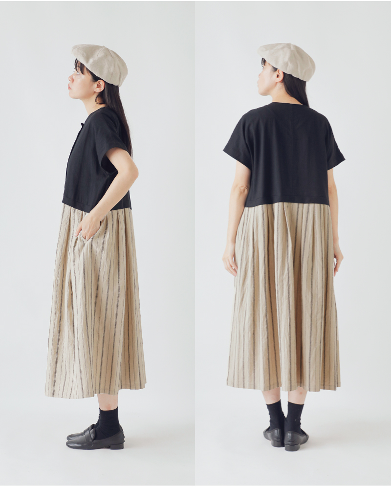 近年　マガリ MAGALI セミティアードフレンチリネンワンピース 胡桃ボタン 近年 マガリ MAGALI セミティアードフレンチリネンワンピース