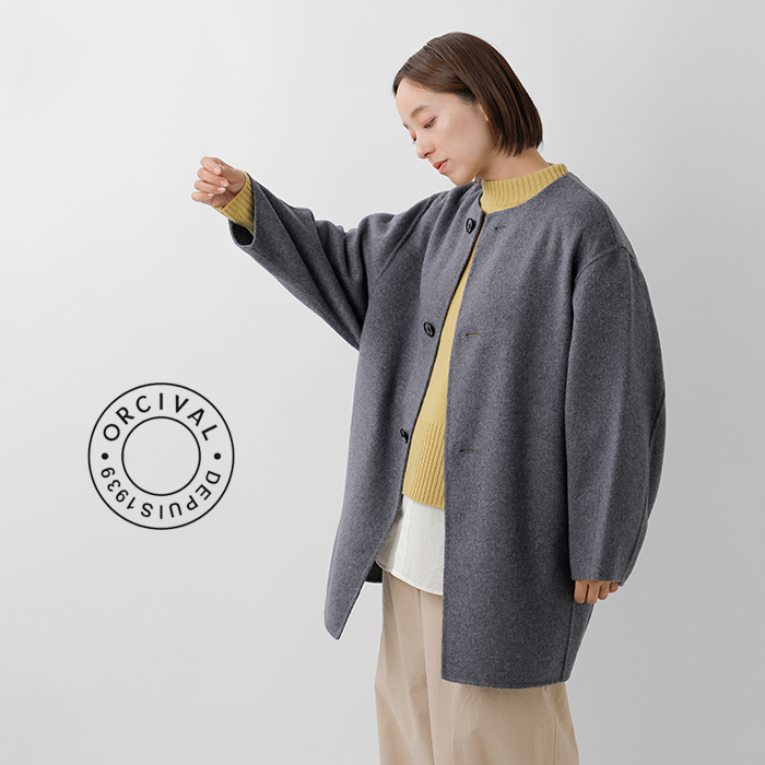 ORCIVAL(オーチバル・オーシバル)リバーウールビーバーノーカラーラウンドネックコートor-a0747rev