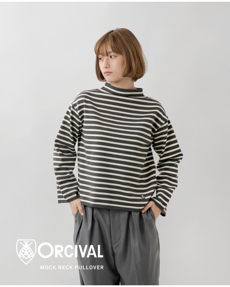 ORCIVAL(オーチバル・オーシバル)ウールプレーティングニットボーダーモックネックプルオーバーor-d0113cra