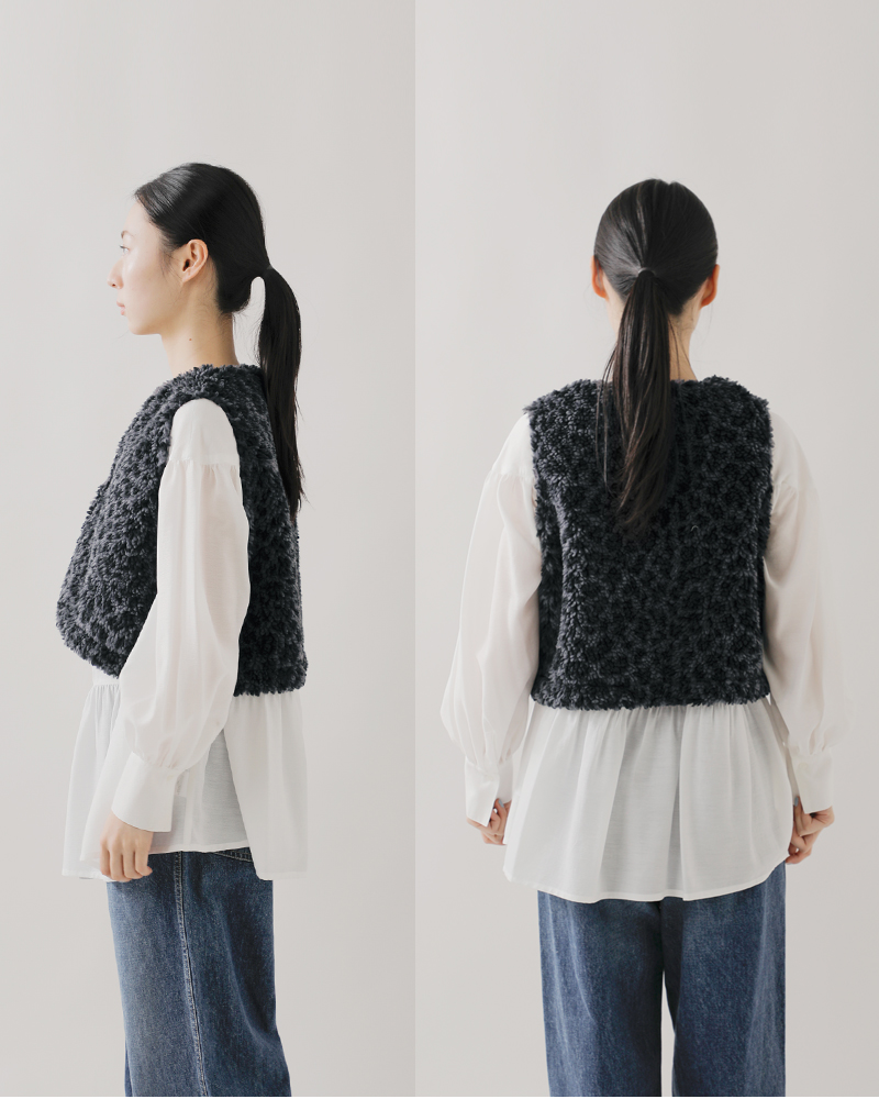 PARIS DE AOUNE(パリドゥアオウネ)ボアVネックミニベストpa253ct026