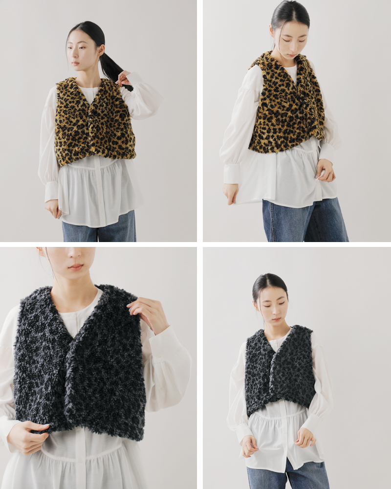 PARIS DE AOUNE(パリドゥアオウネ)ボアVネックミニベストpa253ct026