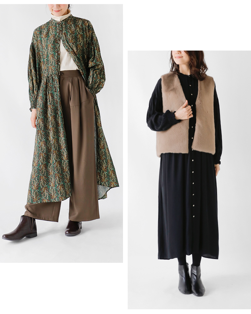 PARIS DE AOUNE(パリドゥアオウネ)バンドカラーギャザーワンピースpa253op015