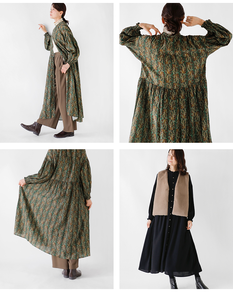 PARIS DE AOUNE(パリドゥアオウネ)バンドカラーギャザーワンピースpa253op015