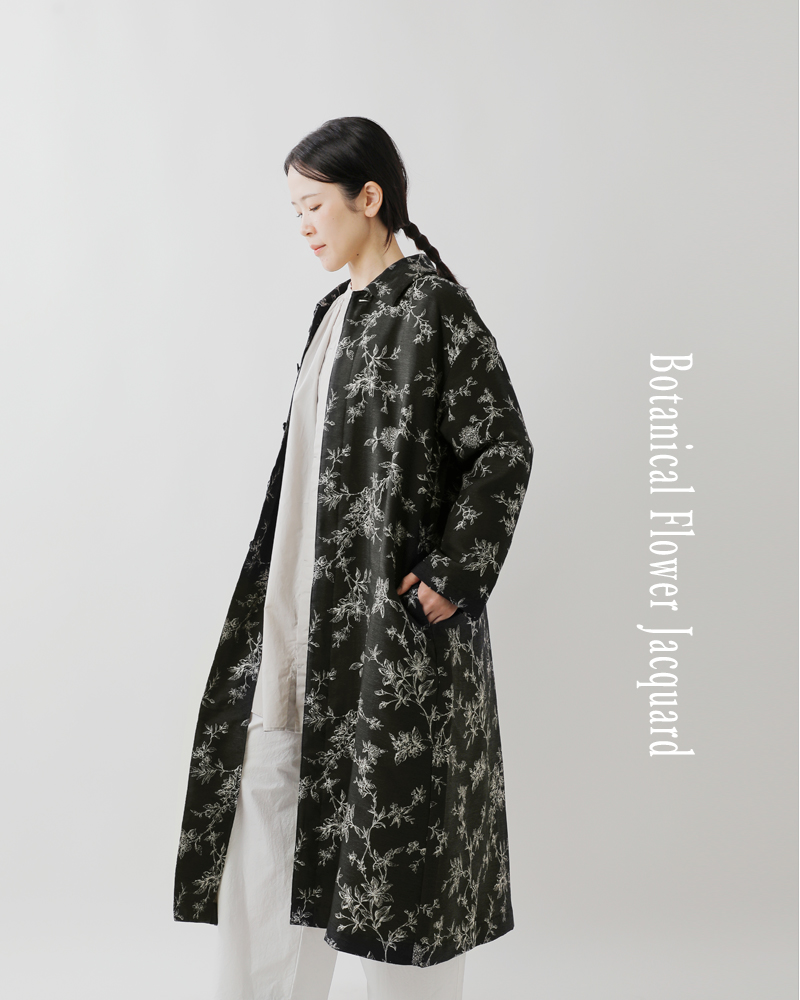 PARIS DE AOUNE(パリドゥアオウネ)ボタニカルフラワージャガードステンカラーワンピースコートpa253op017