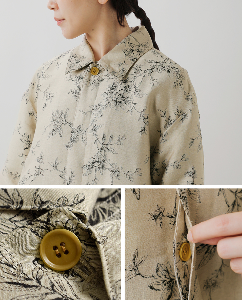 PARIS DE AOUNE(パリドゥアオウネ)ボタニカルフラワージャガードステンカラーワンピースコートpa253op017