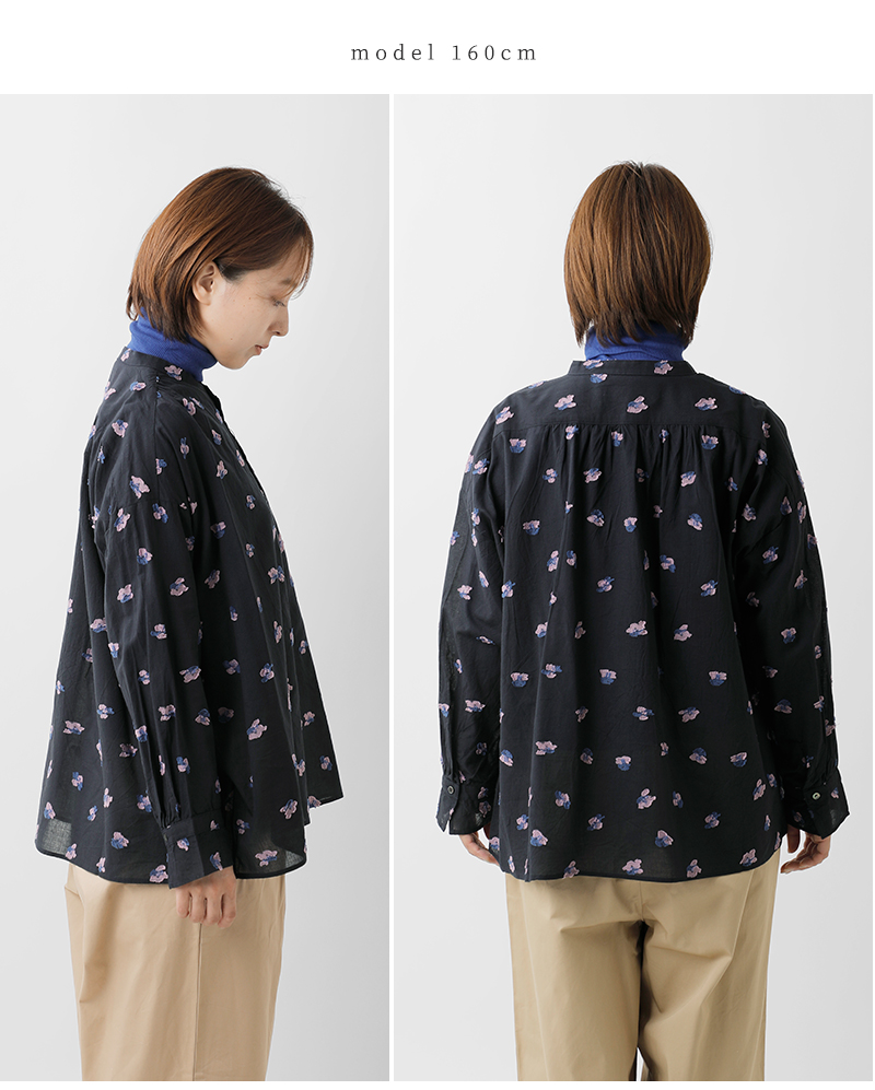 NOUVELLES DU PARADIS(ヌーベル ドゥ パラディ)コットンカットジャガードスタンドカラーブラウスpb25318