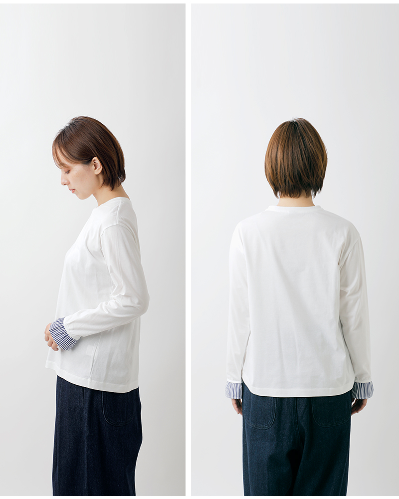 NOUVELLES DU PARADIS(ヌーベル ドゥ パラディ)コットントロワ天竺袖口フリルストライププルオーバーpc24405st