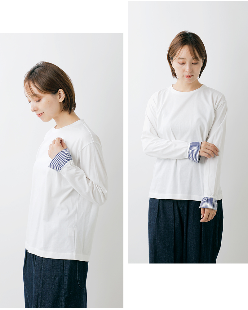 NOUVELLES DU PARADIS(ヌーベル ドゥ パラディ)コットントロワ天竺袖口フリルストライププルオーバーpc24405st