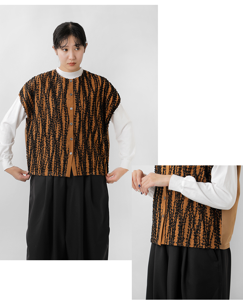 passe present le prmer(パッセ プレゾン ル プルメ)フラッグヤーン刺繍切替えベストprm-2051