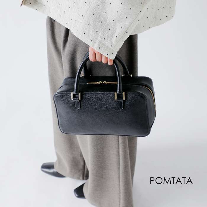 POMTATA(ポンタタ)カウレザーボックスシェイプ型ハンドバッグ“RONEHANDBAG”rone-handbag