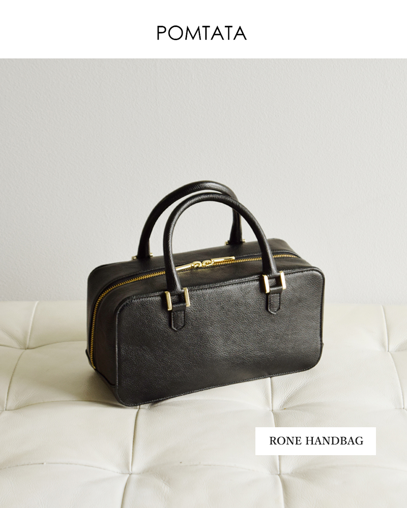 POMTATA(ポンタタ)カウレザーボックスシェイプ型ハンドバッグ“RONEHANDBAG”rone-handbag