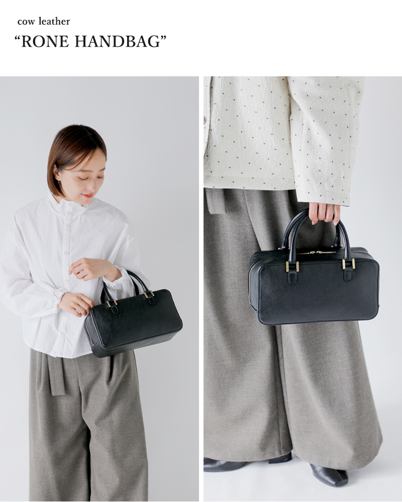 POMTATA(ポンタタ)カウレザーボックスシェイプ型ハンドバッグ“RONEHANDBAG”rone-handbag