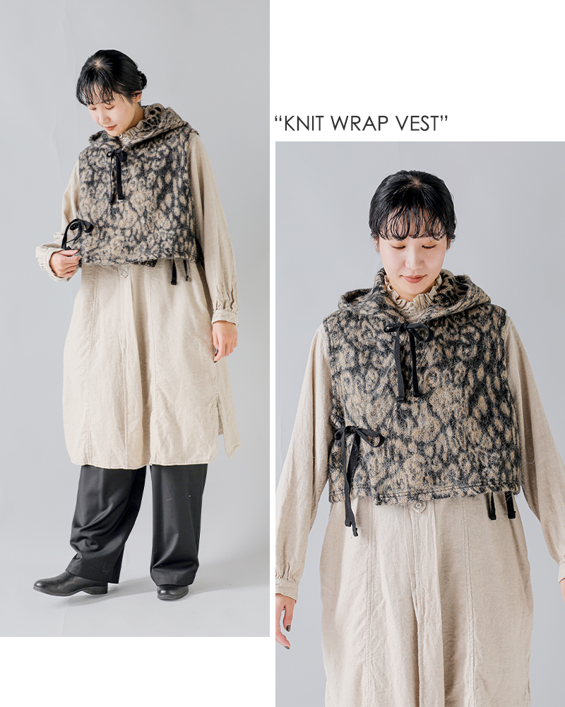 ENGINEERED GARMENTS(エンジニアド ガーメンツ)ウールレオパードジャガードニットラップベスト“KnitWrapVest”rv080