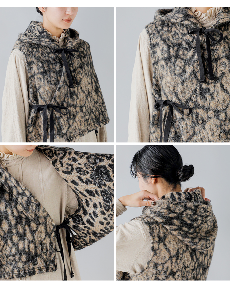 ENGINEERED GARMENTS(エンジニアド ガーメンツ)ウールレオパードジャガードニットラップベスト“KnitWrapVest”rv080