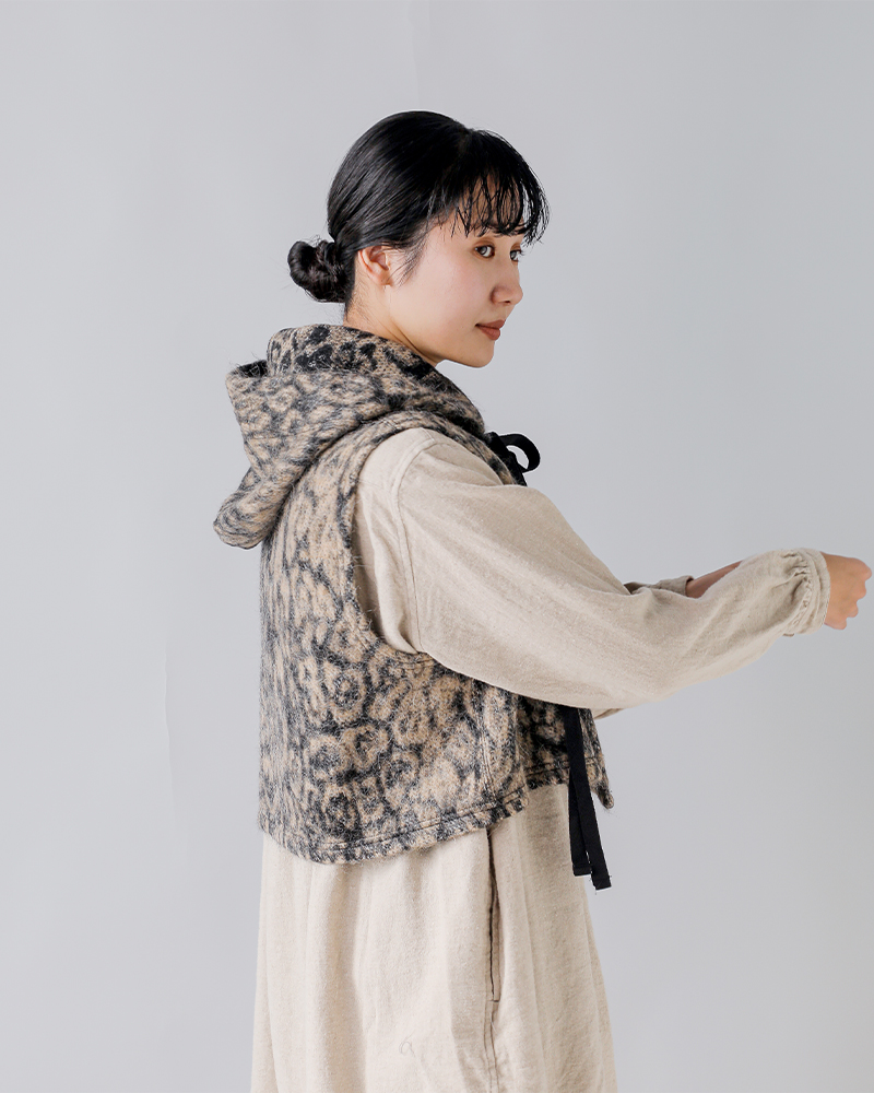 ENGINEERED GARMENTS(エンジニアド ガーメンツ)ウールレオパードジャガードニットラップベスト“KnitWrapVest”rv080