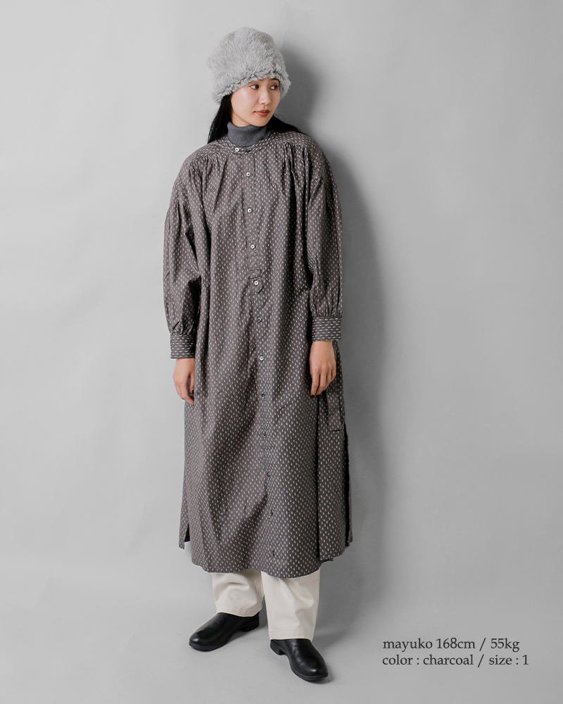 ENGINEERED GARMENTS(エンジニアド ガーメンツ)コットンミュージックノートプリントバンドカラーペインタードレス“BandedPainterDress”rv416