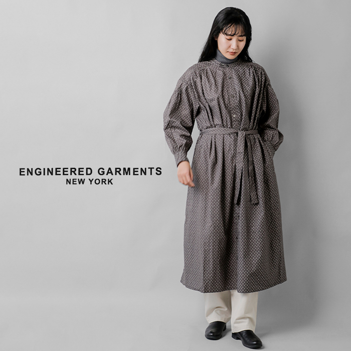 ENGINEERED GARMENTS(エンジニアド ガーメンツ)コットンミュージックノートプリントバンドカラーペインタードレス“BandedPainterDress”rv416