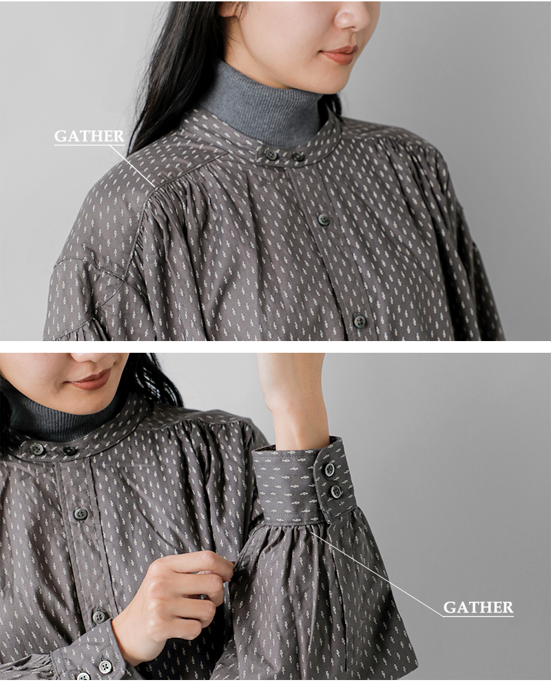 ENGINEERED GARMENTS(エンジニアド ガーメンツ)コットンミュージックノートプリントバンドカラーペインタードレス“BandedPainterDress”rv416