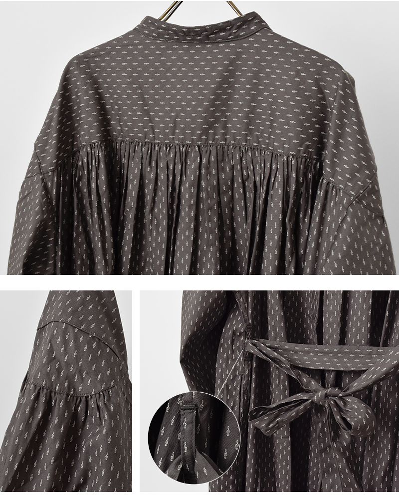 ENGINEERED GARMENTS(エンジニアド ガーメンツ)コットンミュージックノートプリントバンドカラーペインタードレス“BandedPainterDress”rv416