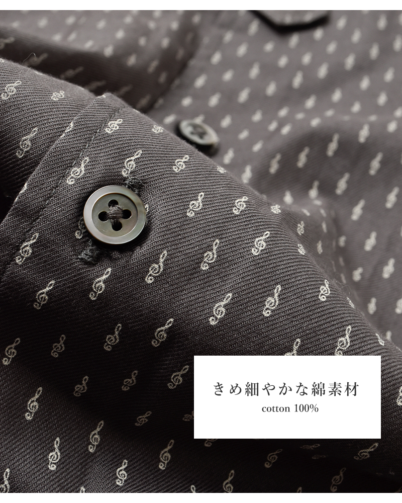 ENGINEERED GARMENTS(エンジニアド ガーメンツ)コットンミュージックノートプリントバンドカラーペインタードレス“BandedPainterDress”rv416