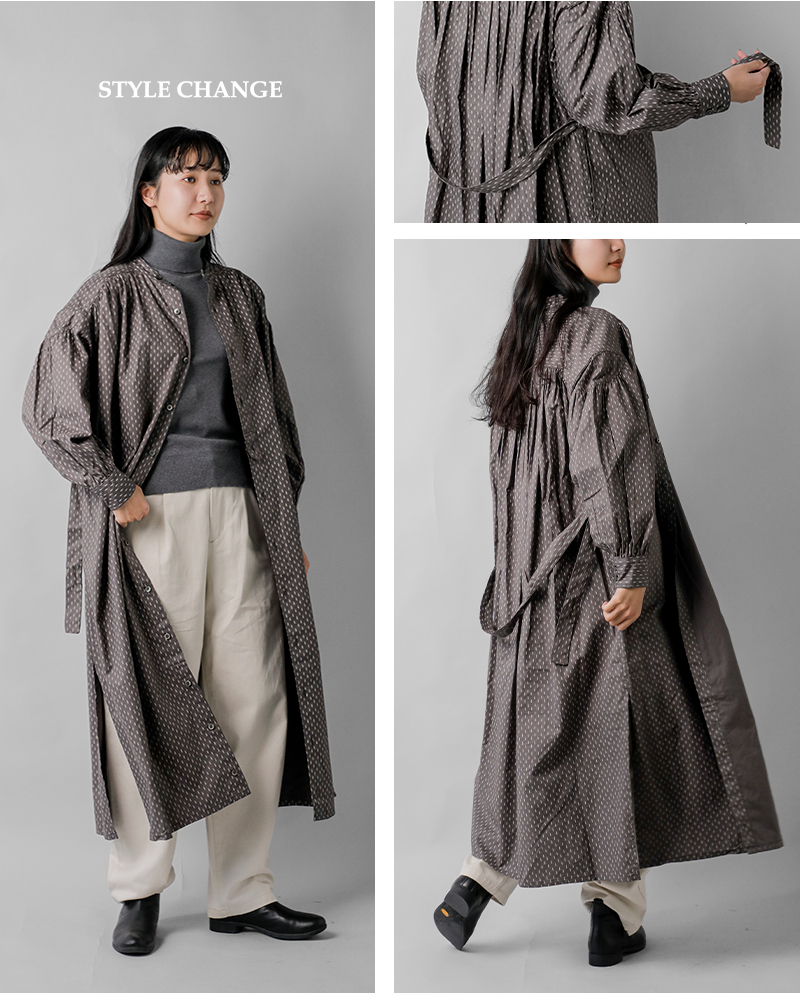 ENGINEERED GARMENTS(エンジニアド ガーメンツ)コットンミュージックノートプリントバンドカラーペインタードレス“BandedPainterDress”rv416
