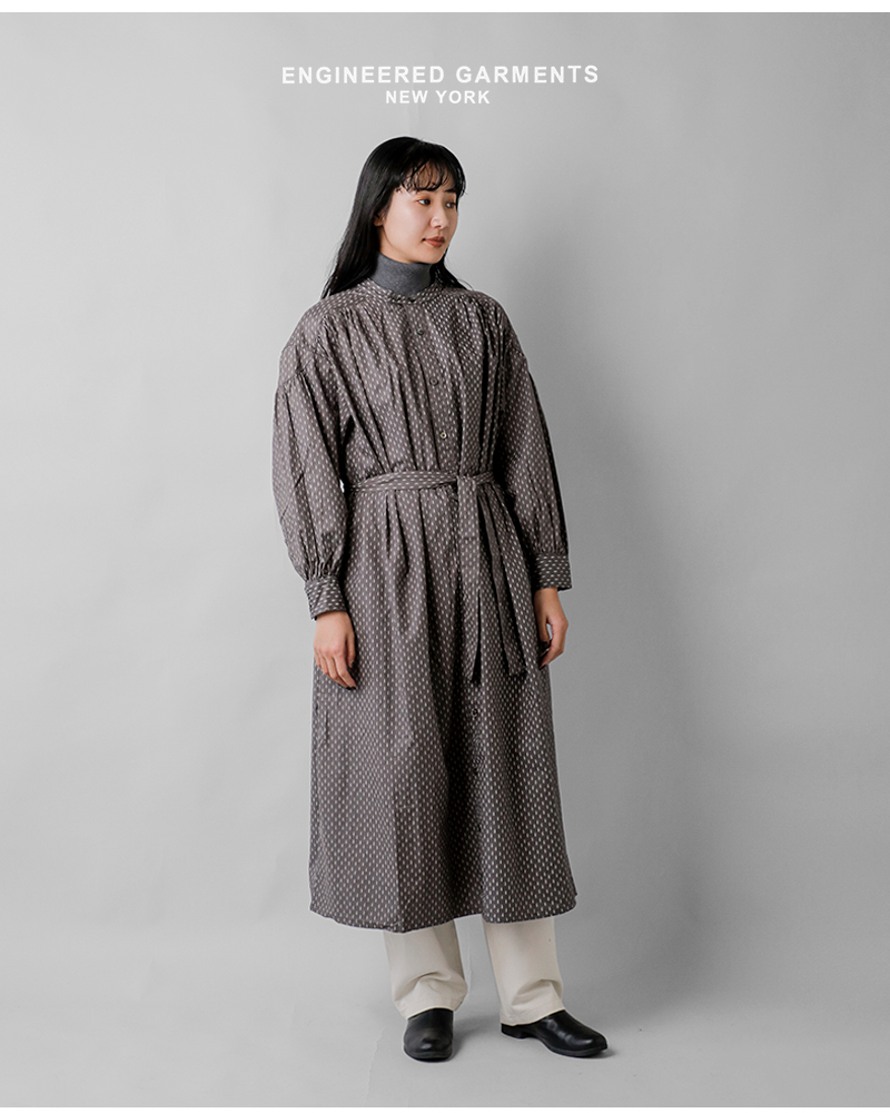 ENGINEERED GARMENTS(エンジニアド ガーメンツ)コットンミュージックノートプリントバンドカラーペインタードレス“BandedPainterDress”rv416