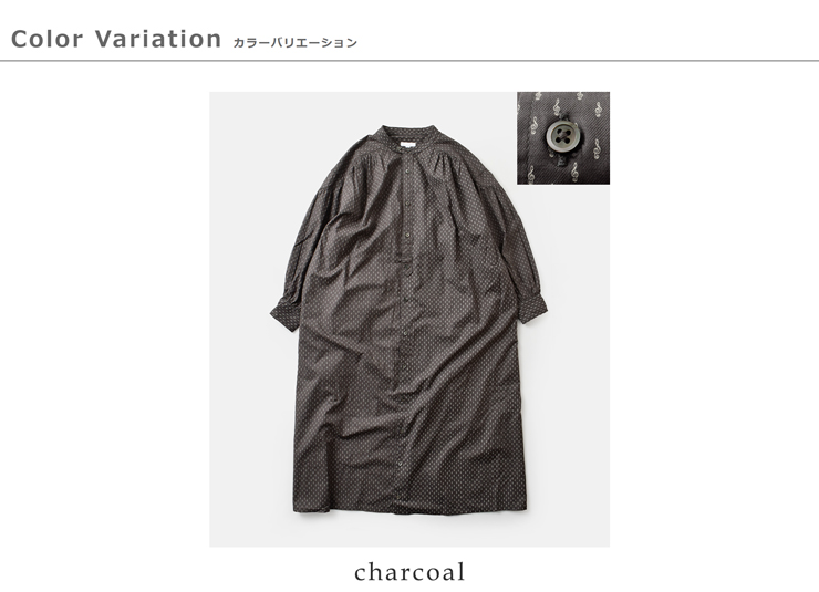 ENGINEERED GARMENTS(エンジニアド ガーメンツ)コットンミュージックノートプリントバンドカラーペインタードレス“BandedPainterDress”rv416