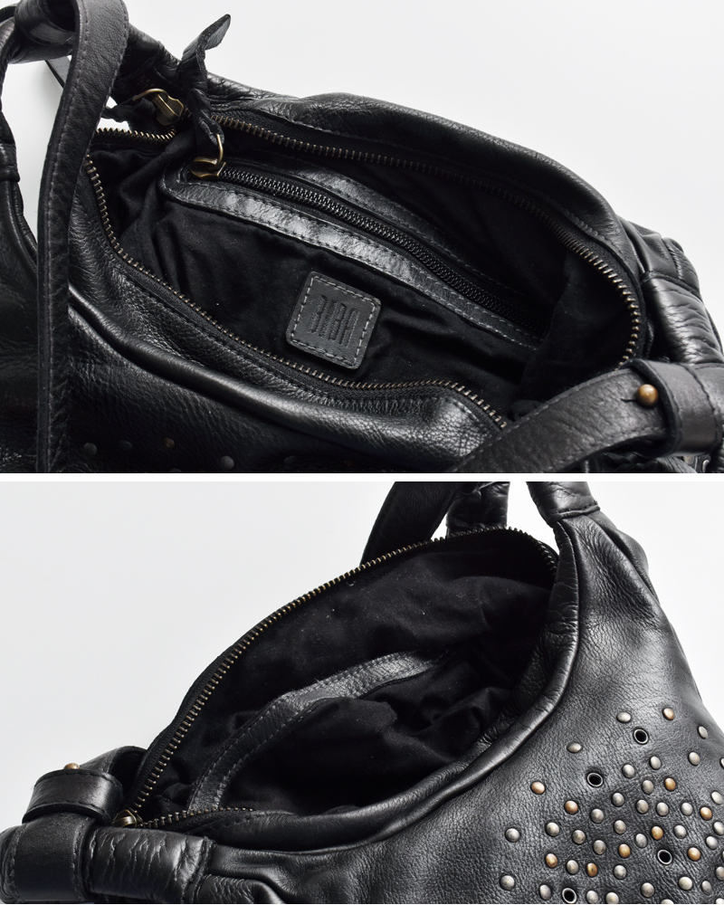 BIBA(ビバ)カウハイドレザースタッズミニアイレットサックハンドバッグ“SANDY”say2l