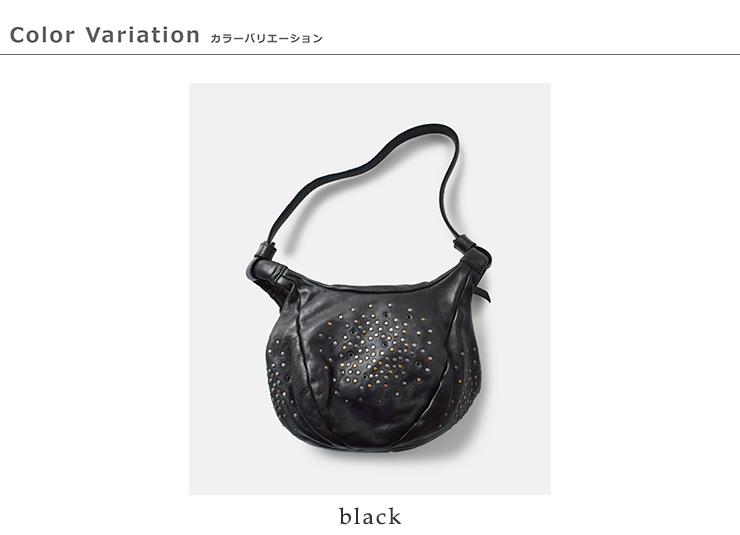 BIBA(ビバ)カウハイドレザースタッズミニアイレットサックハンドバッグ“SANDY”say2l