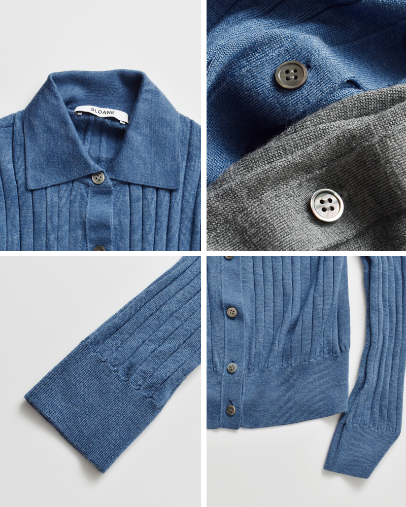 SLOANE(スローン)18Gワイドリブエクストラファインメリノウール×シルクポロカーディガンsl10w-944