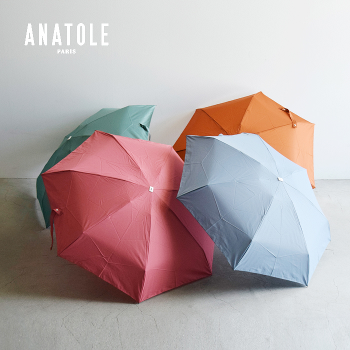 ANATOLE PARIS(アナトール パリス)ファイバーグラスカーボンライトウェイト木製ハンドル折り畳み傘solid-colors